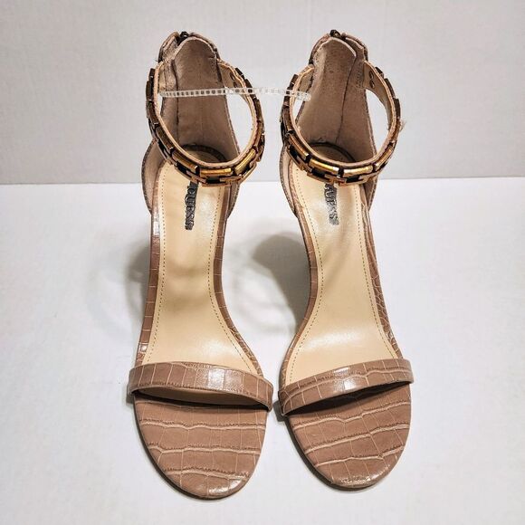 Guess Kaida G Chain Ankle Strap Stiletto Heels Taupe Gold 10 - Picture 4 of 9